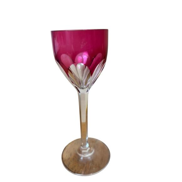 SET 2 BACCARAT GENOVA CUT TO CLEAR CRANBERRY LIME CRYSTAL CORDIAL SHOT GLASSES - Picture 2 of 6